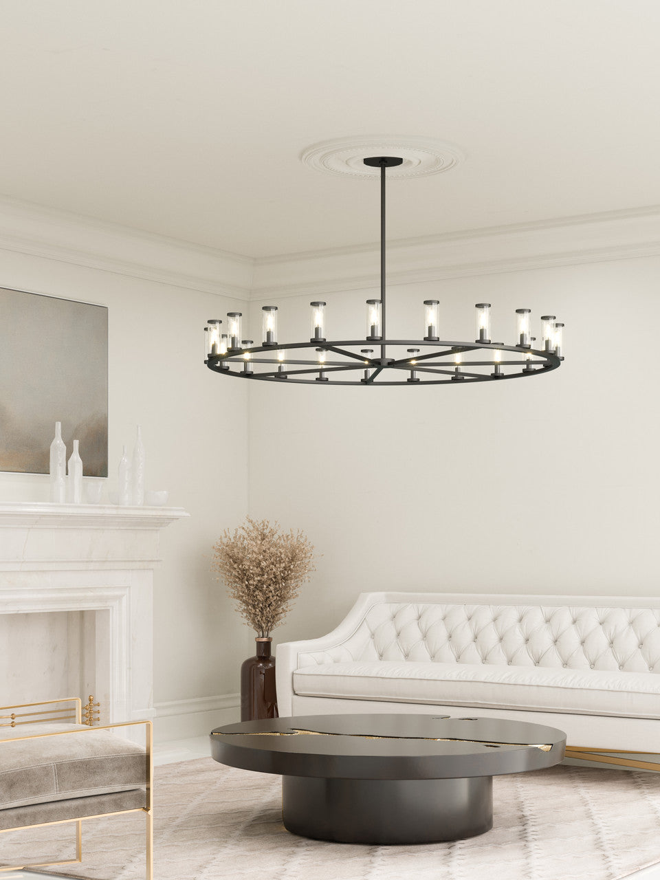 Bronze Glass Round chandelier - Celeste Harbor for dining room view 2