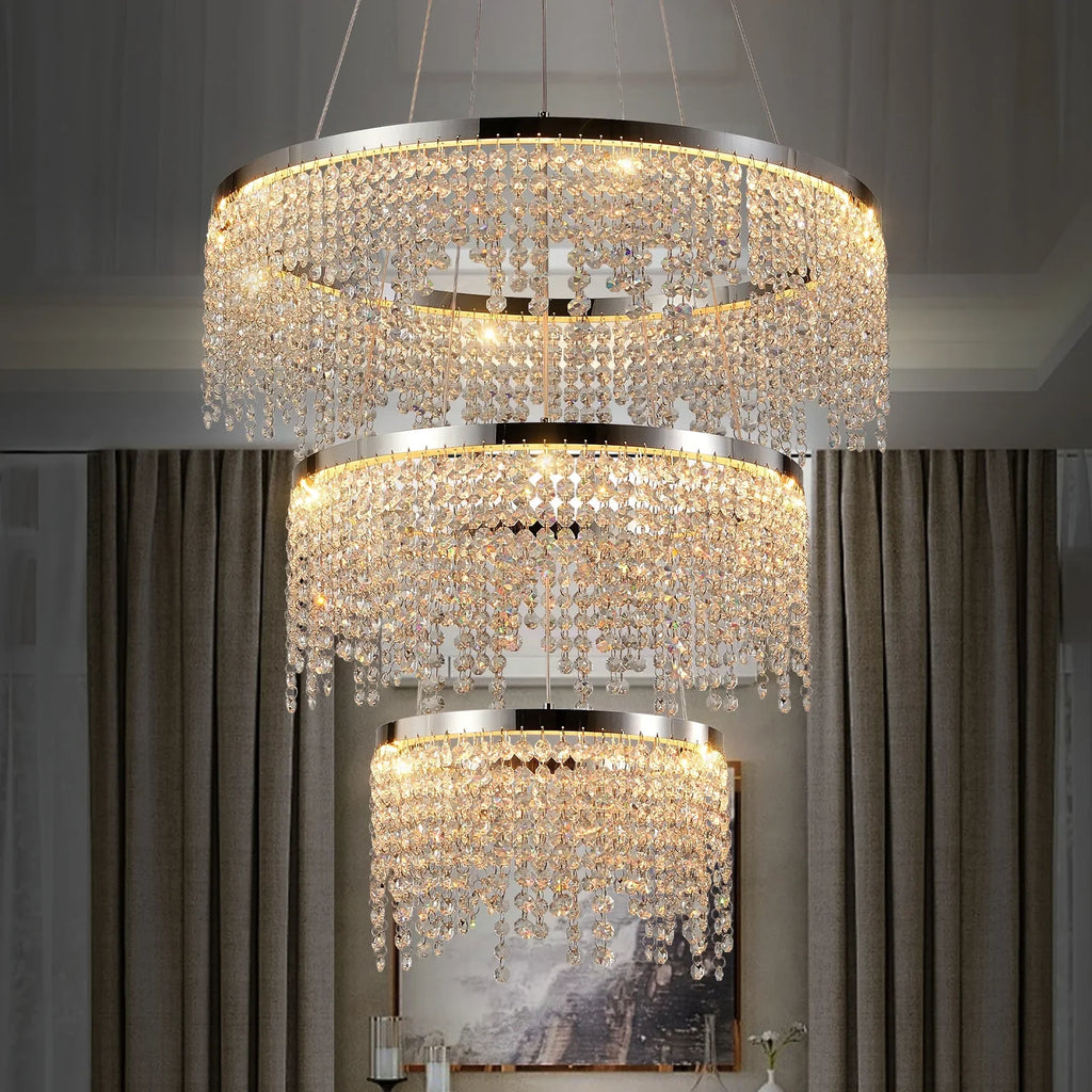 Chrome Crystal Tiered chandelier - Aster Bay for dining room view 1