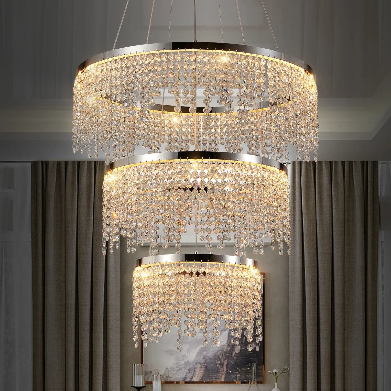 Chrome Crystal Tiered chandelier - Aster Bay for dining room view 1