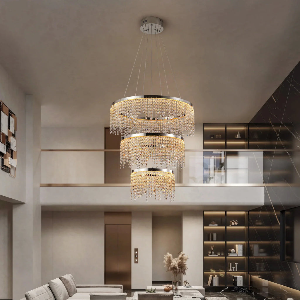 Chrome Crystal Tiered chandelier - Aster Bay for dining room view 4