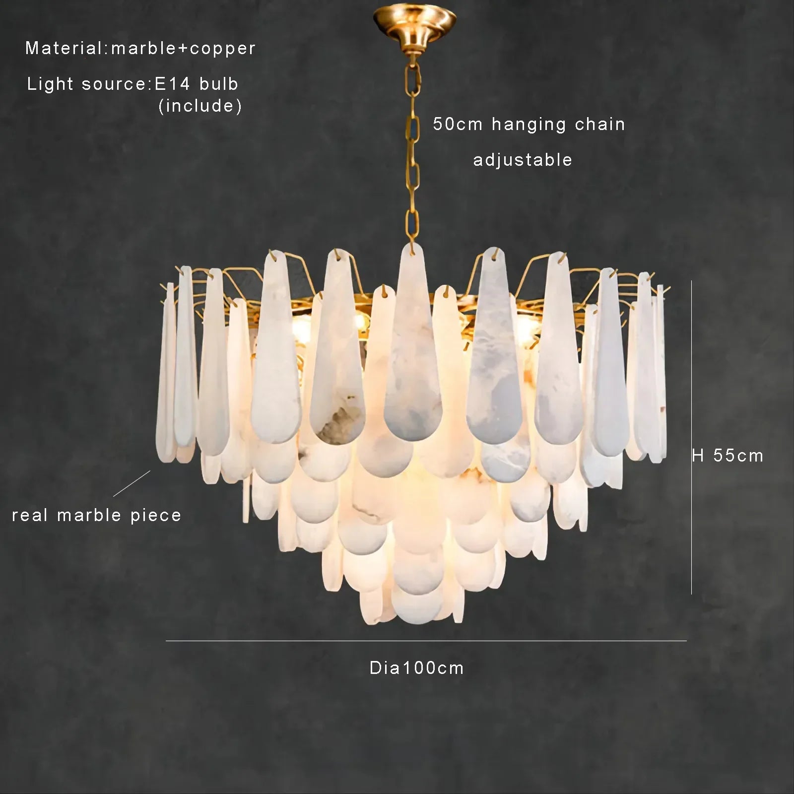 White Metal chandelier - Dorian House for dining room view 7
