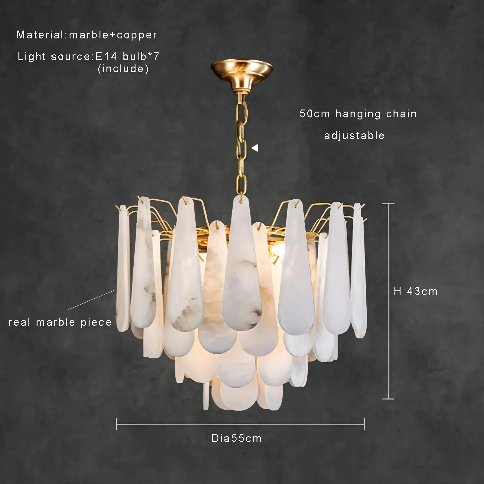 White Metal chandelier - Dorian House for dining room view 5