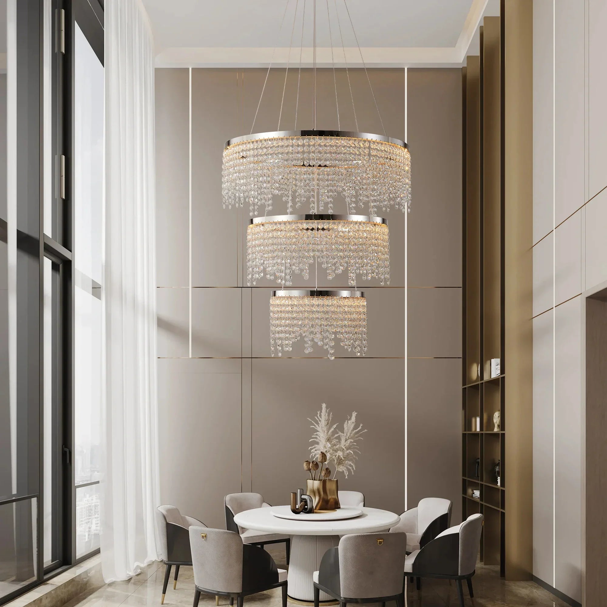 Chrome Crystal Tiered chandelier - Aster Bay for dining room view 5