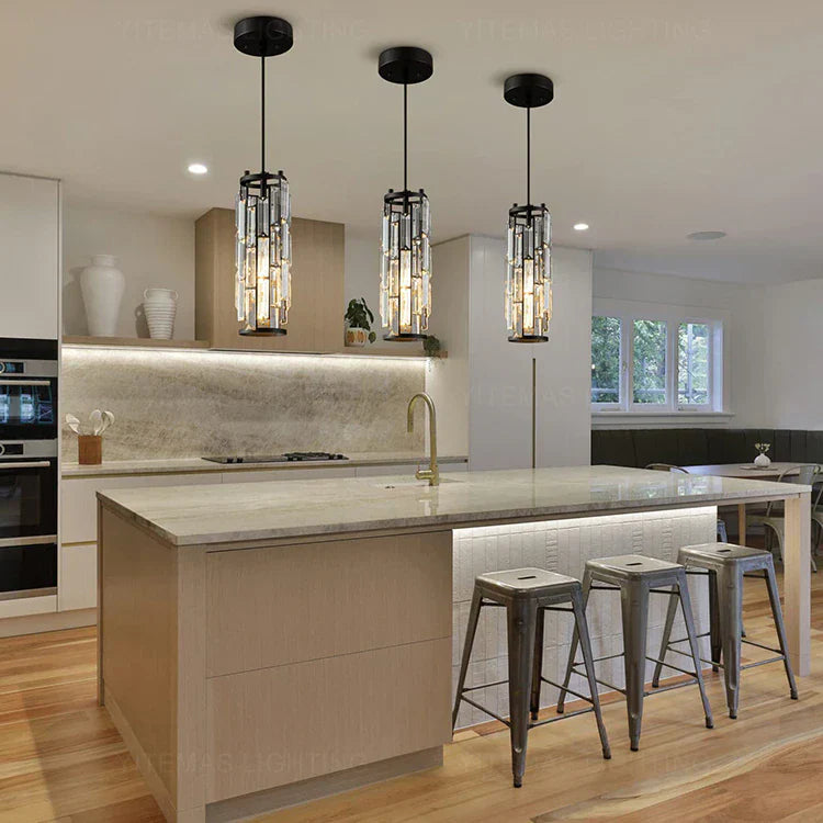 Black Crystal Linear chandelier - Lazuli Bay for dining room view 2