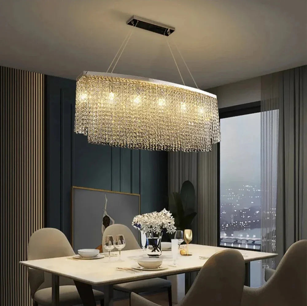 Gold Crystal chandelier - Linnea Bay for dining room view 3