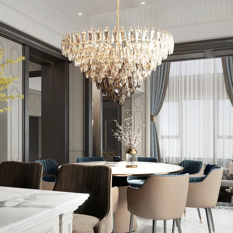 White Crystal Round chandelier - Opal House for dining room view 1