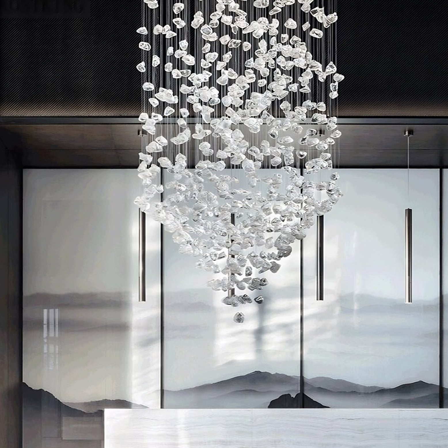 Black Crystal Linear chandelier - Liora House for dining room view 4