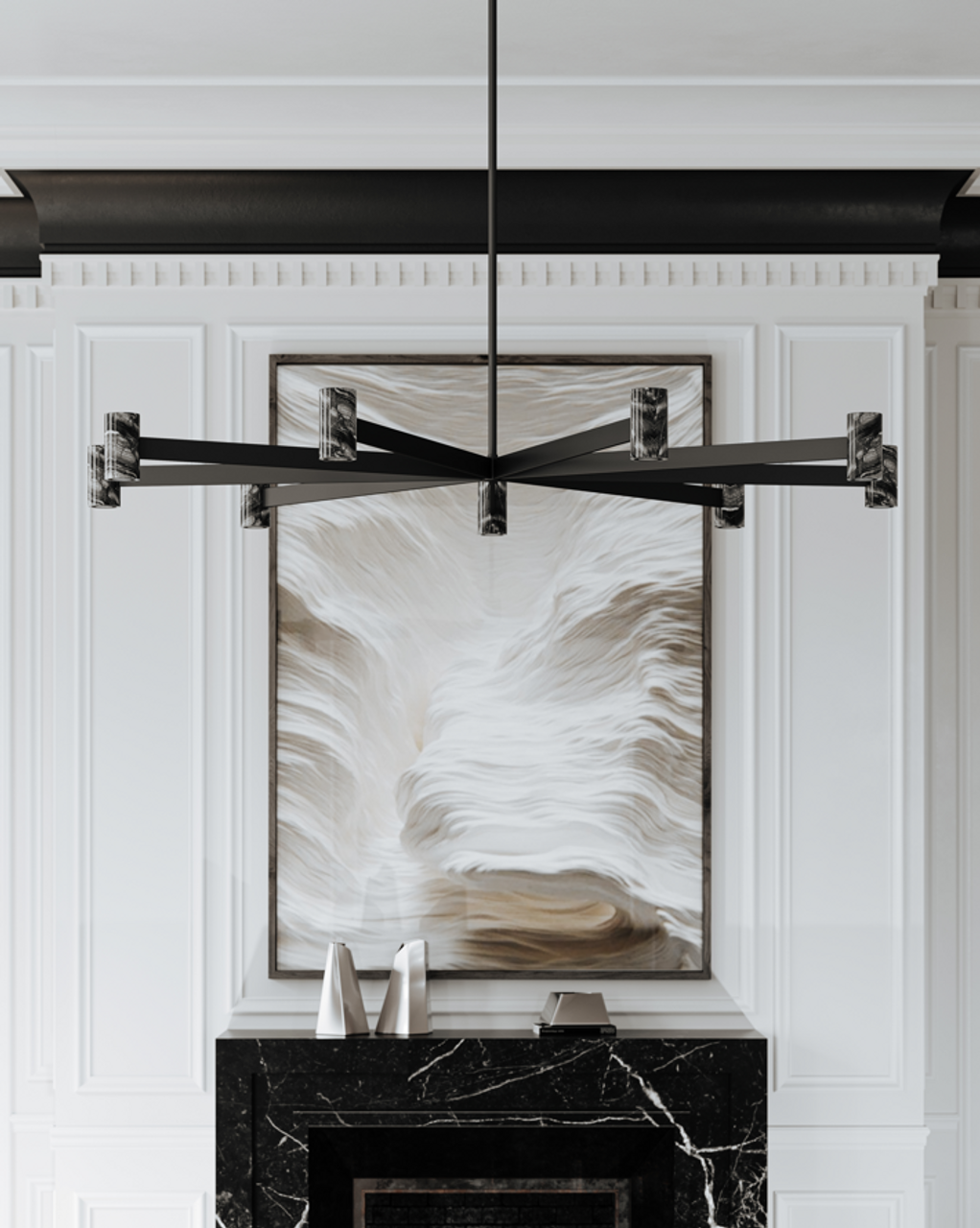 Black Brass Linear chandelier - Junia Meadow for dining room view 2