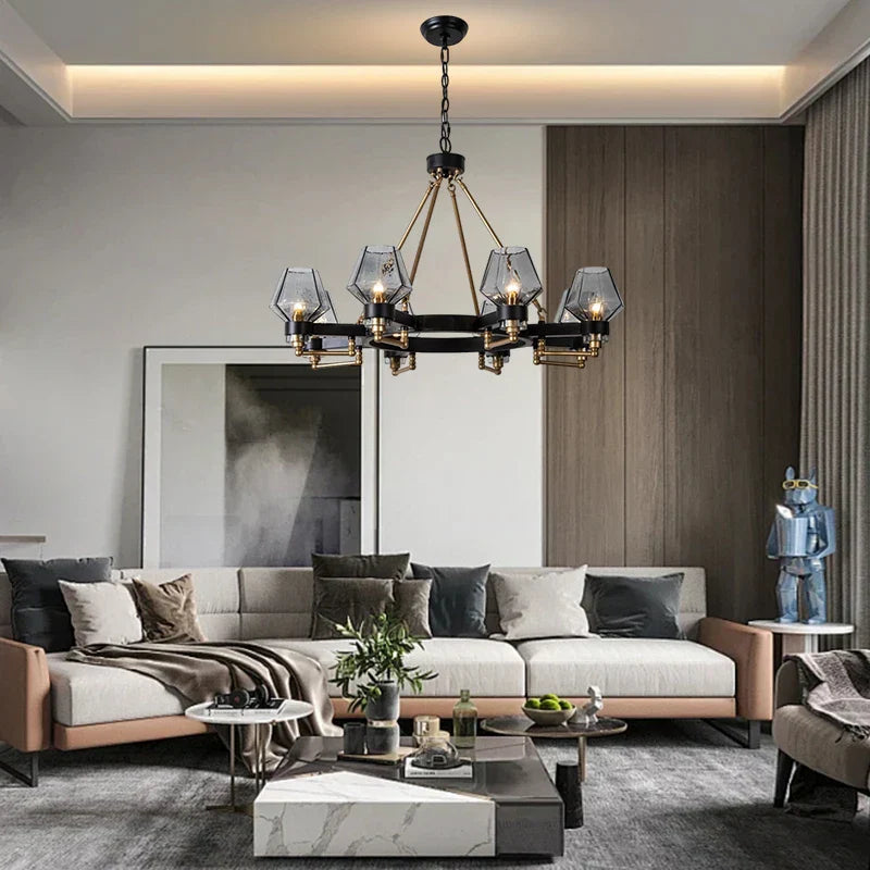 White Glass Linear chandelier - Petra Bay for dining room view 2