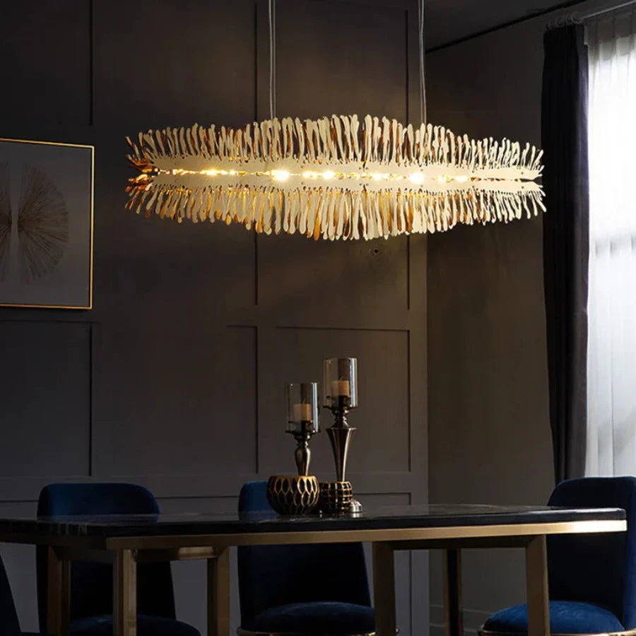 Gold Steel chandelier - Selene Arc for dining room view 2