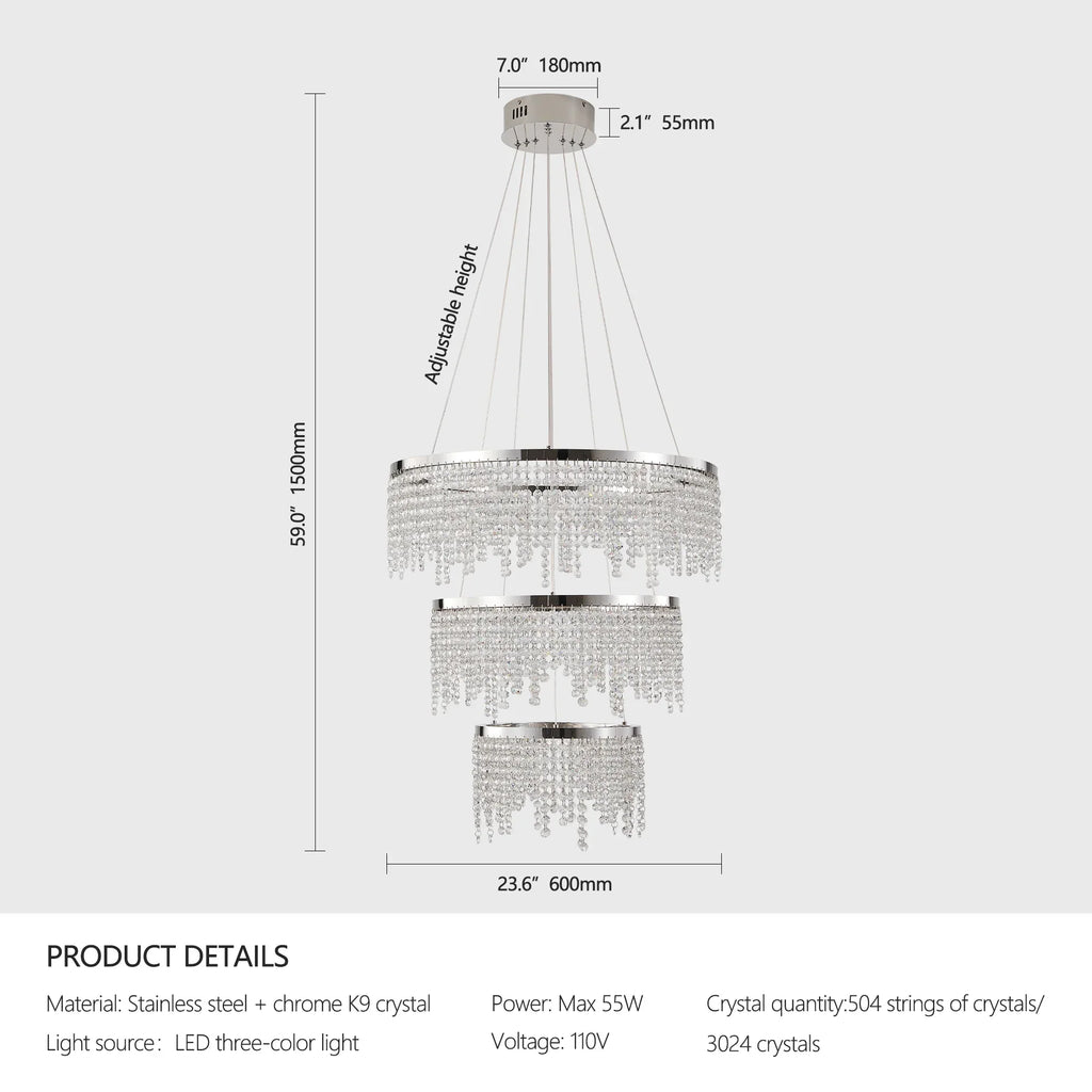 Chrome Crystal Tiered chandelier - Aster Bay for dining room view 3