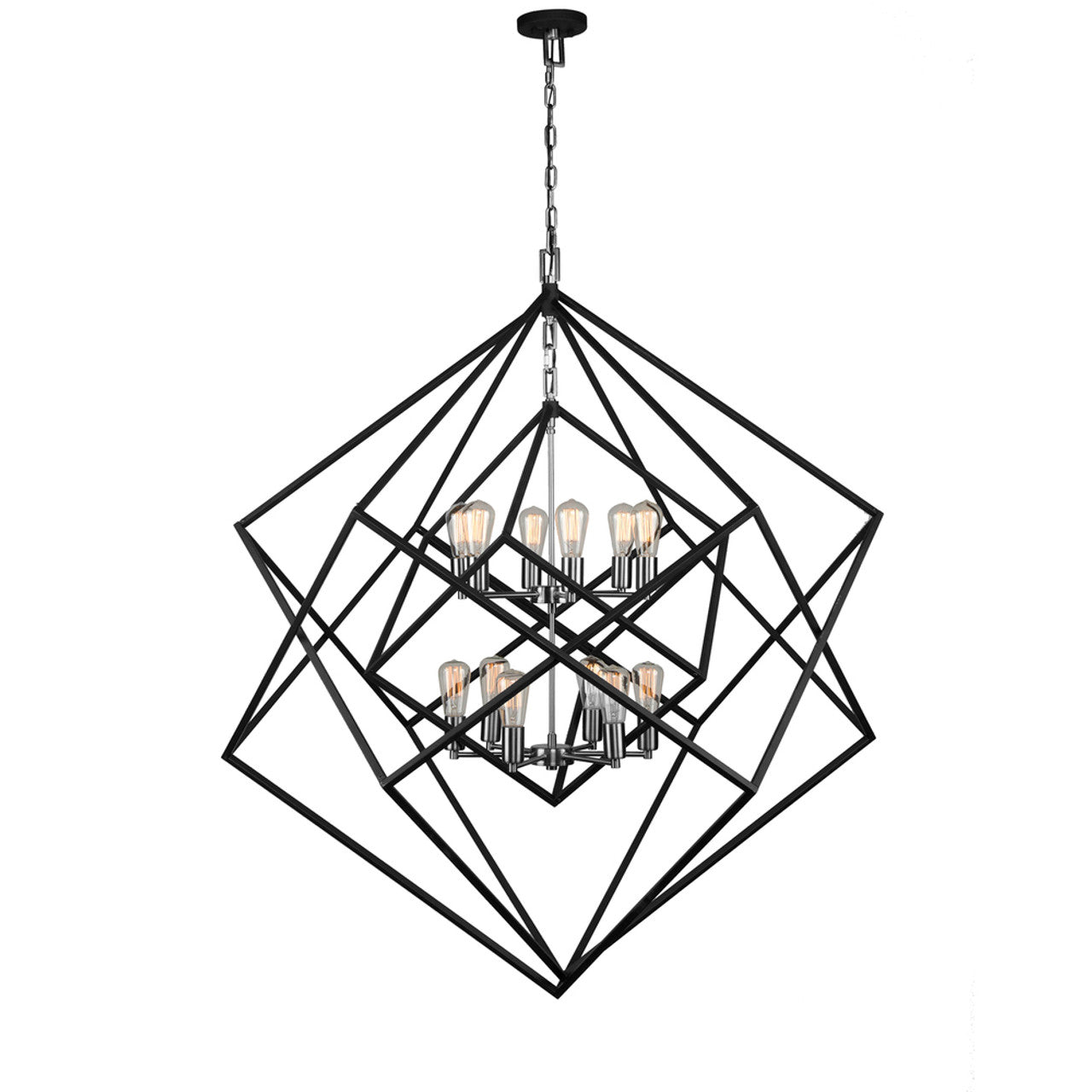 Polished Nickel Metal chandelier - Rosa Nest for dining room view 1