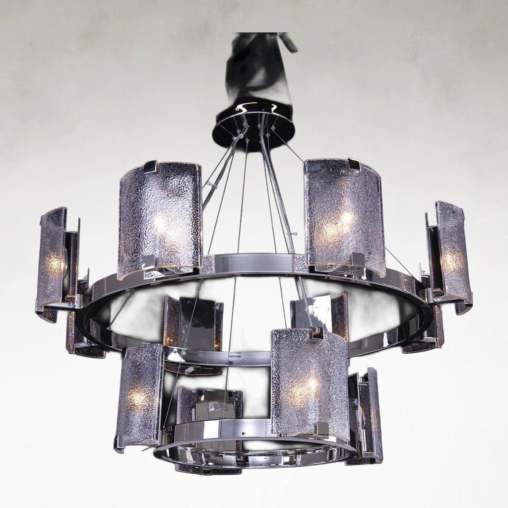 Polished Nickel Acrylic Tiered chandelier - Ember Stone for dining room view 1