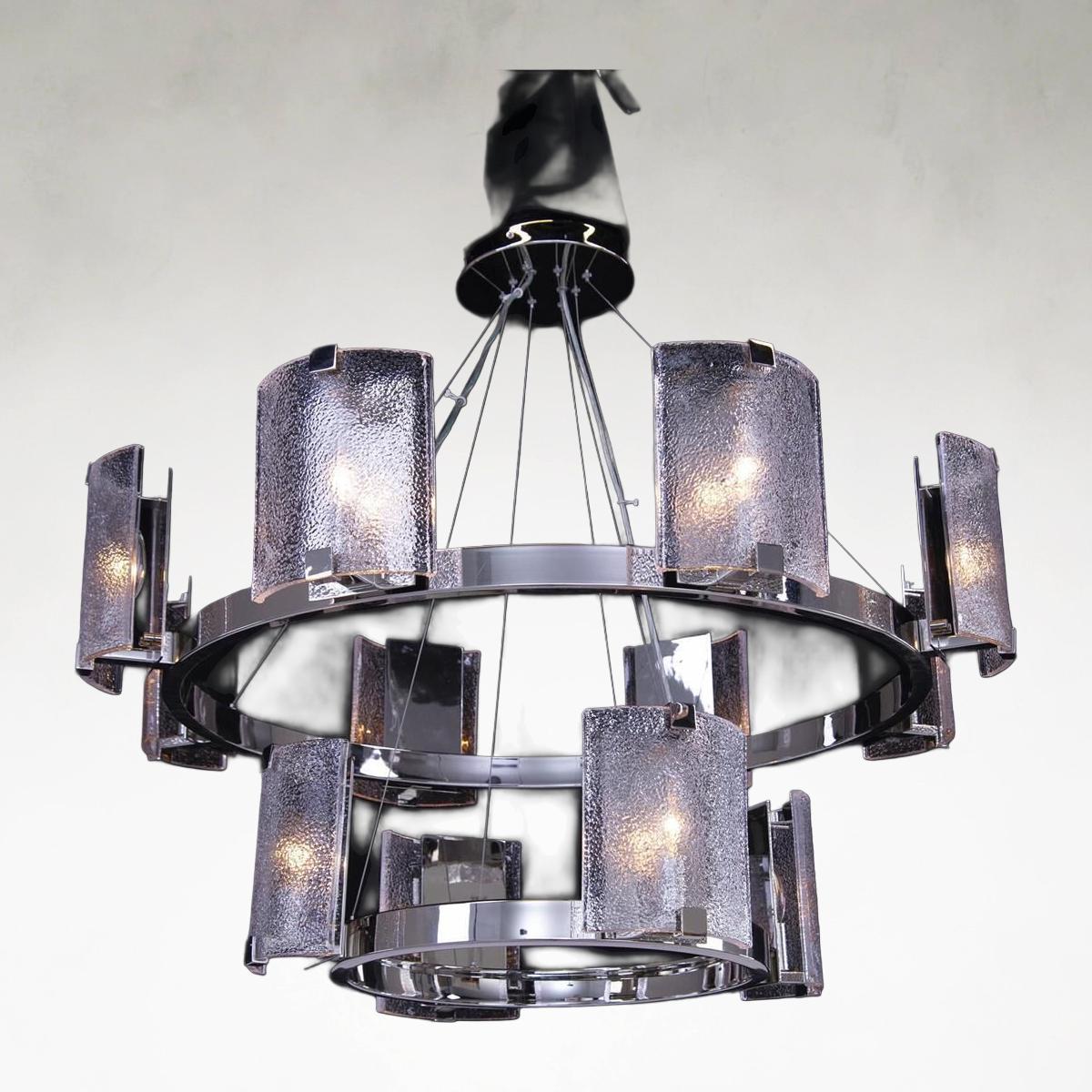 Polished Nickel Acrylic Tiered chandelier - Ember Stone for dining room view 1