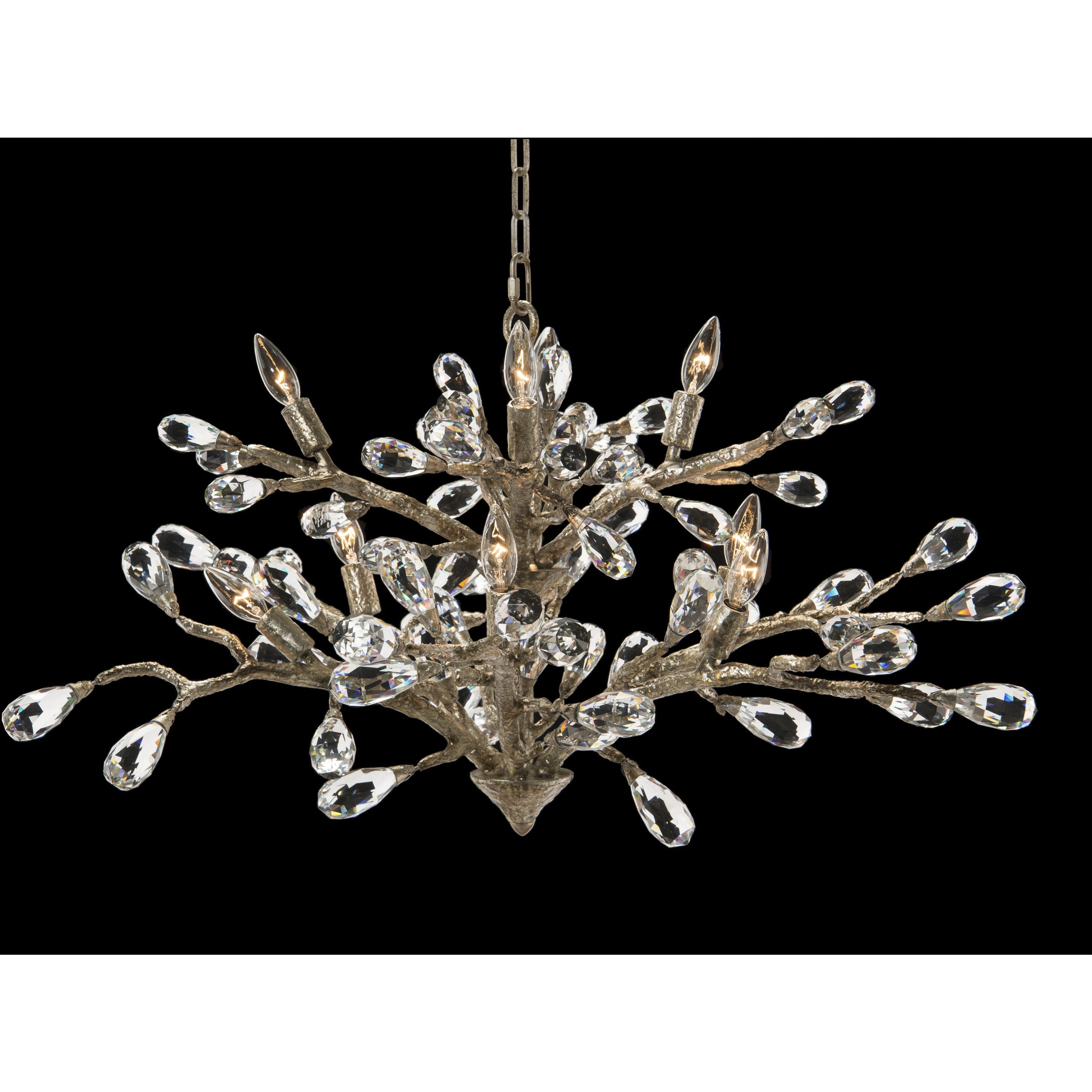 Silver Crystal Linear chandelier - Celeste Ray for dining room view 2
