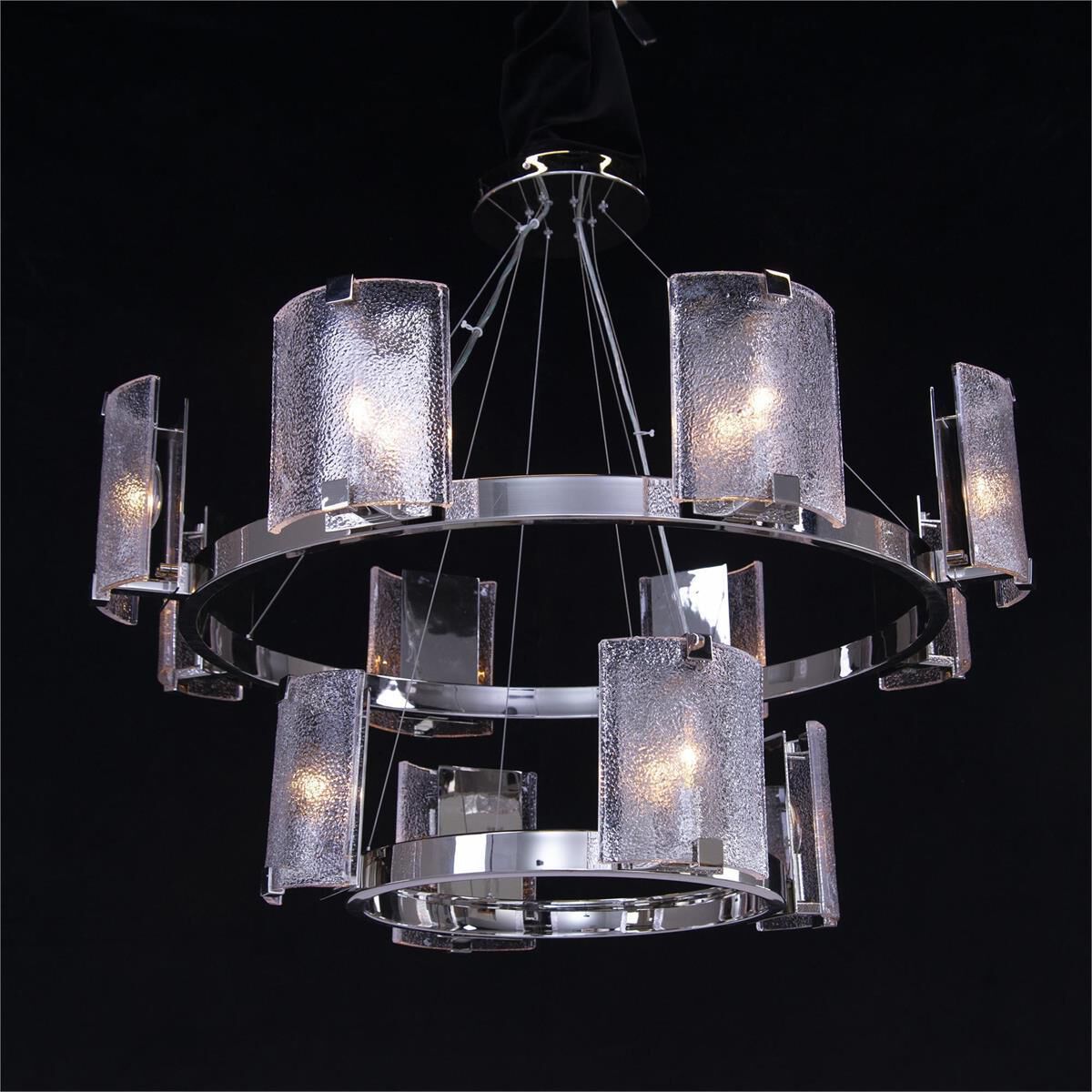 Polished Nickel Acrylic Tiered chandelier - Ember Stone for dining room view 2