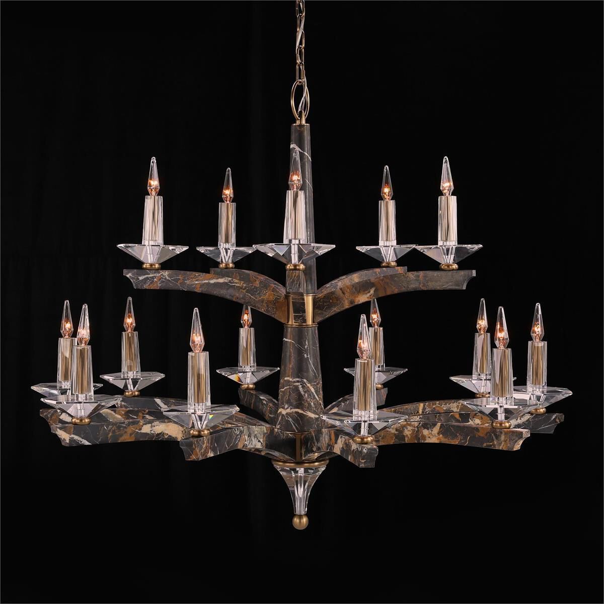 Antique Brass Crystal chandelier - Dune Stone for dining room view 2