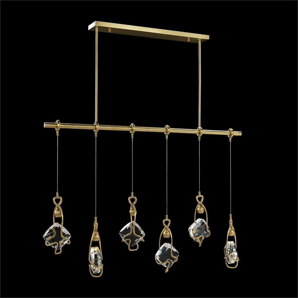 Antique Brass Crystal Linear chandelier - Keira Stone for dining room view 2