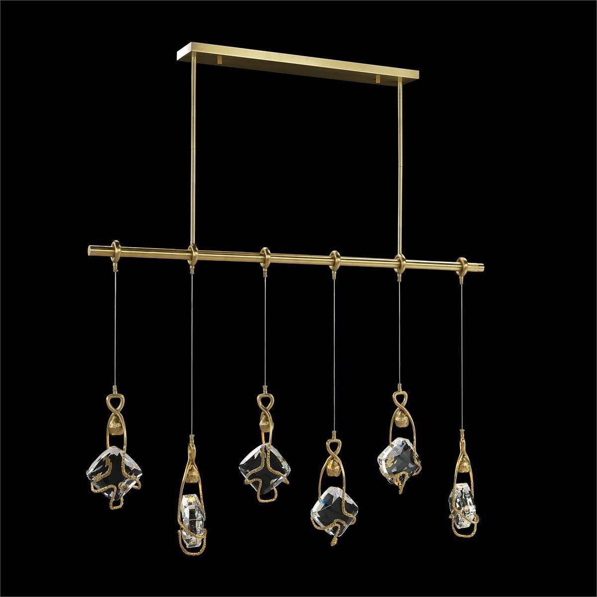 Antique Brass Crystal Linear chandelier - Keira Stone for dining room view 2