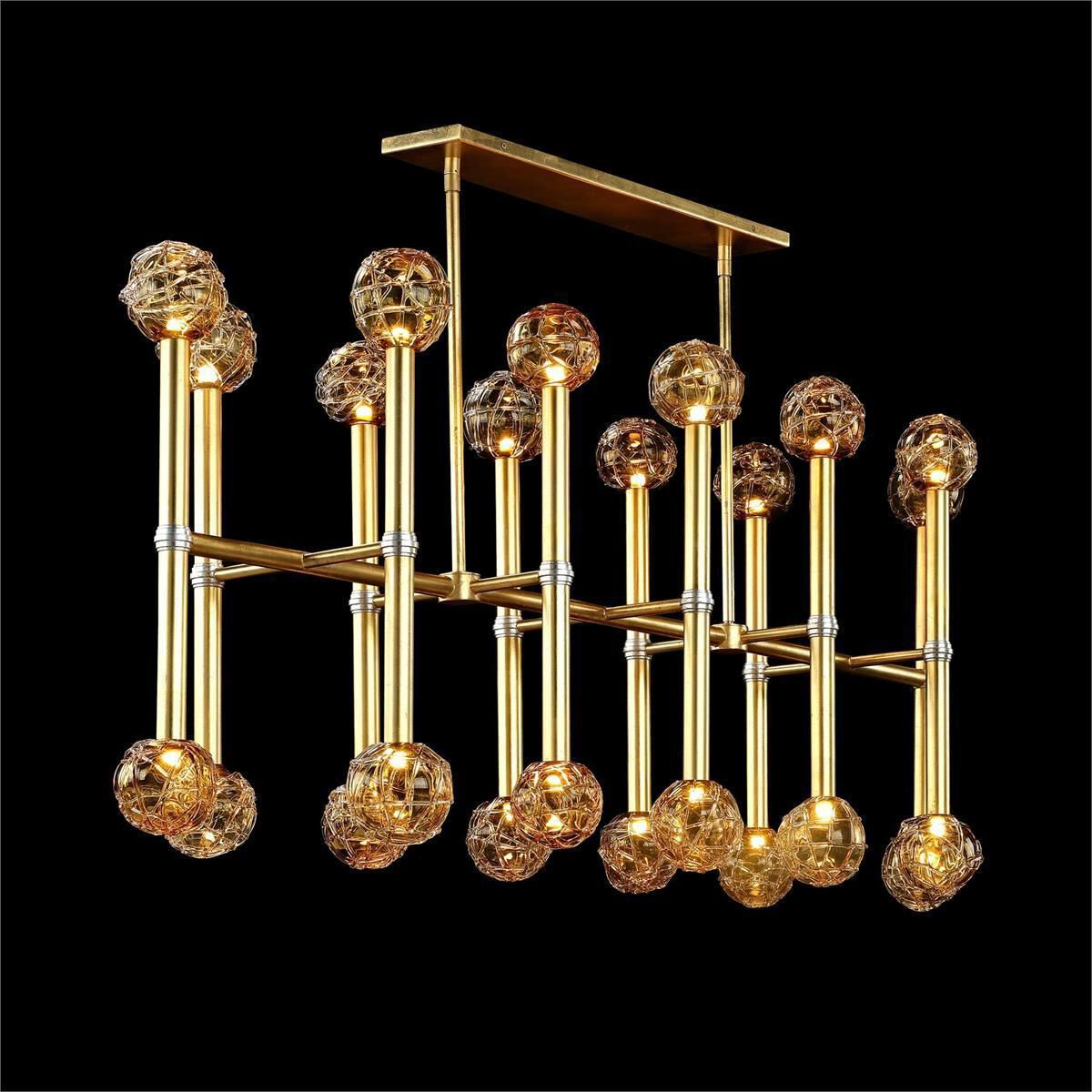Gold Glass Linear chandelier - Ansel Stone for dining room view 2
