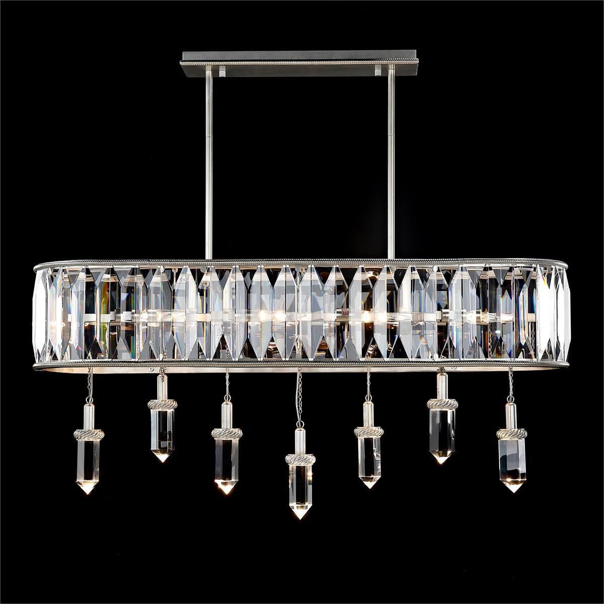 Silver Crystal Linear chandelier - Della Stone for dining room view 2