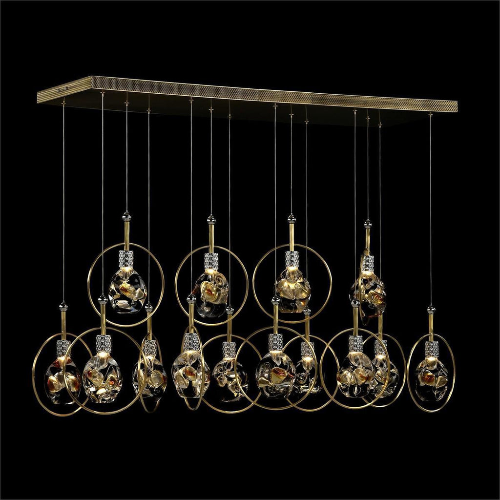 Polished Nickel Glass Linear chandelier - Ivara Stone for dining room view 2