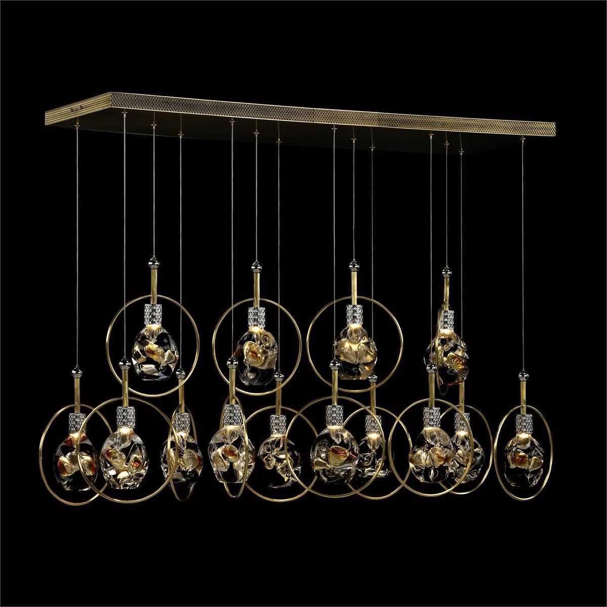 Polished Nickel Glass Linear chandelier - Ivara Stone for dining room view 2