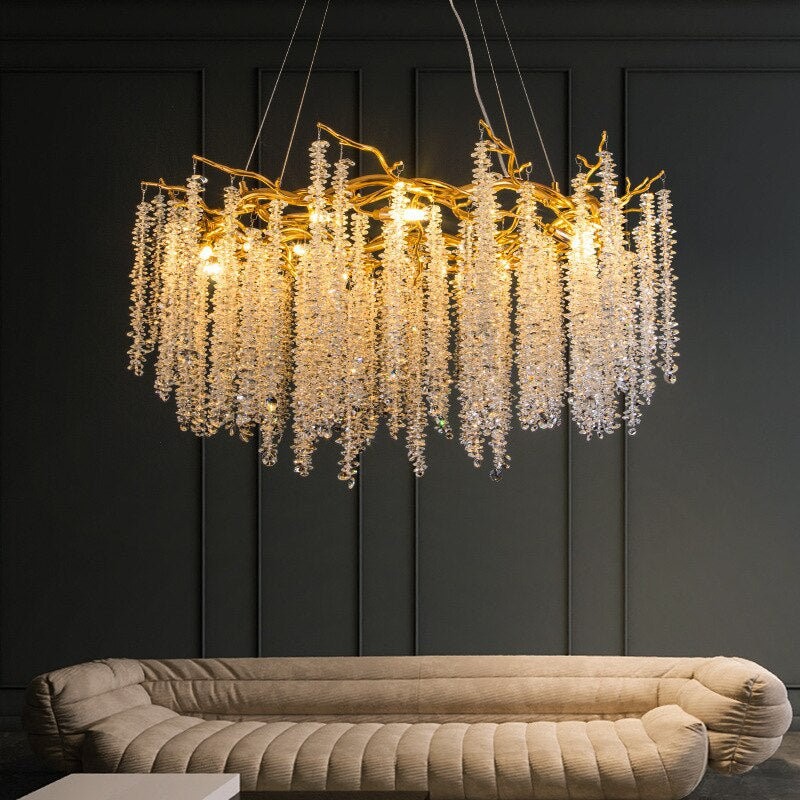 Clear Crystal Linear chandelier - Noor Lane for dining room view 2