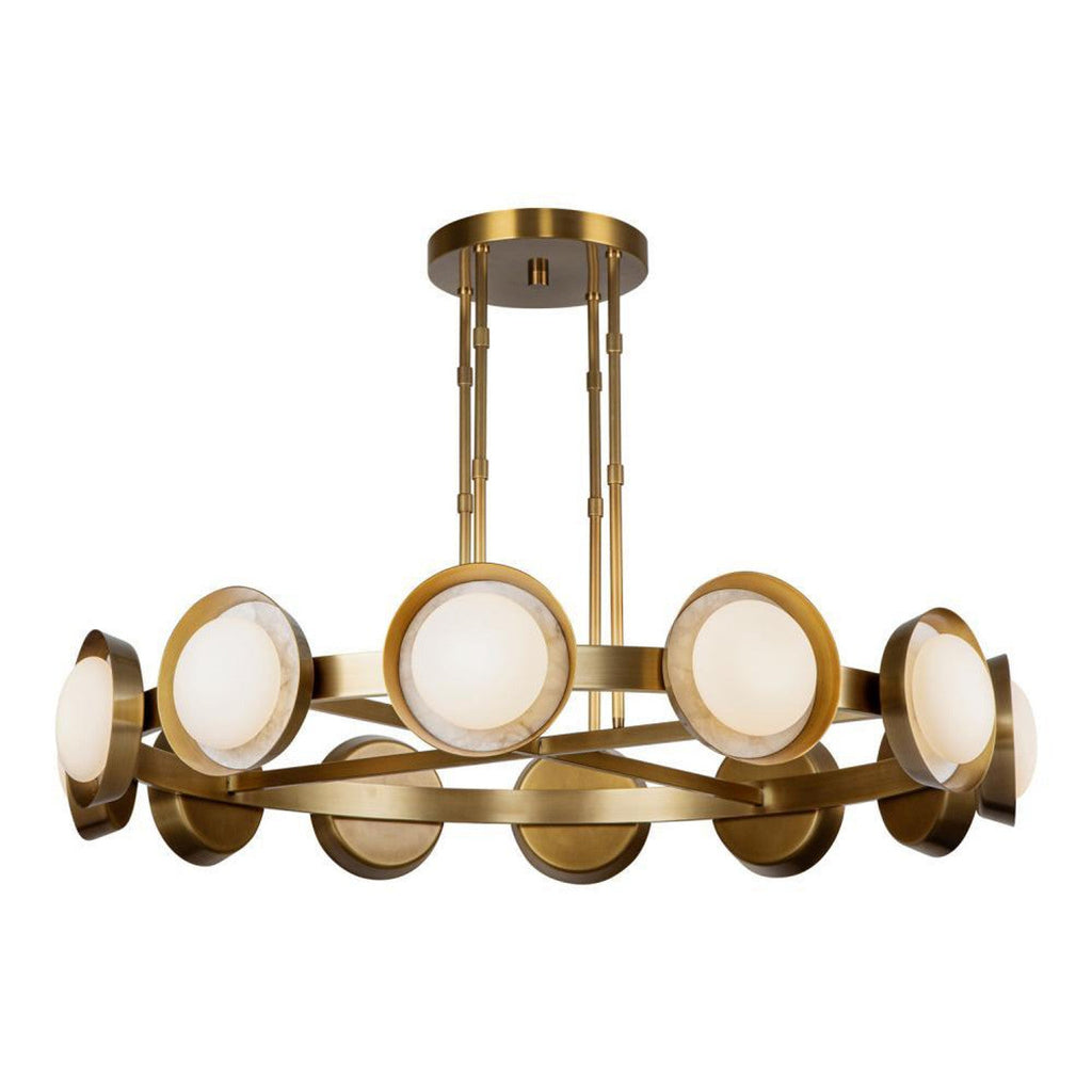 Antique Brass Alabaster chandelier - Verona Trace for dining room view 1
