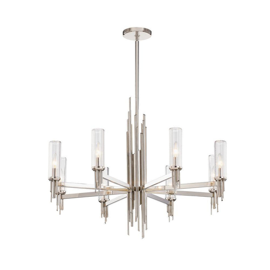 Polished Nickel Crystal Candle chandelier - Milan Trace for dining room view 1