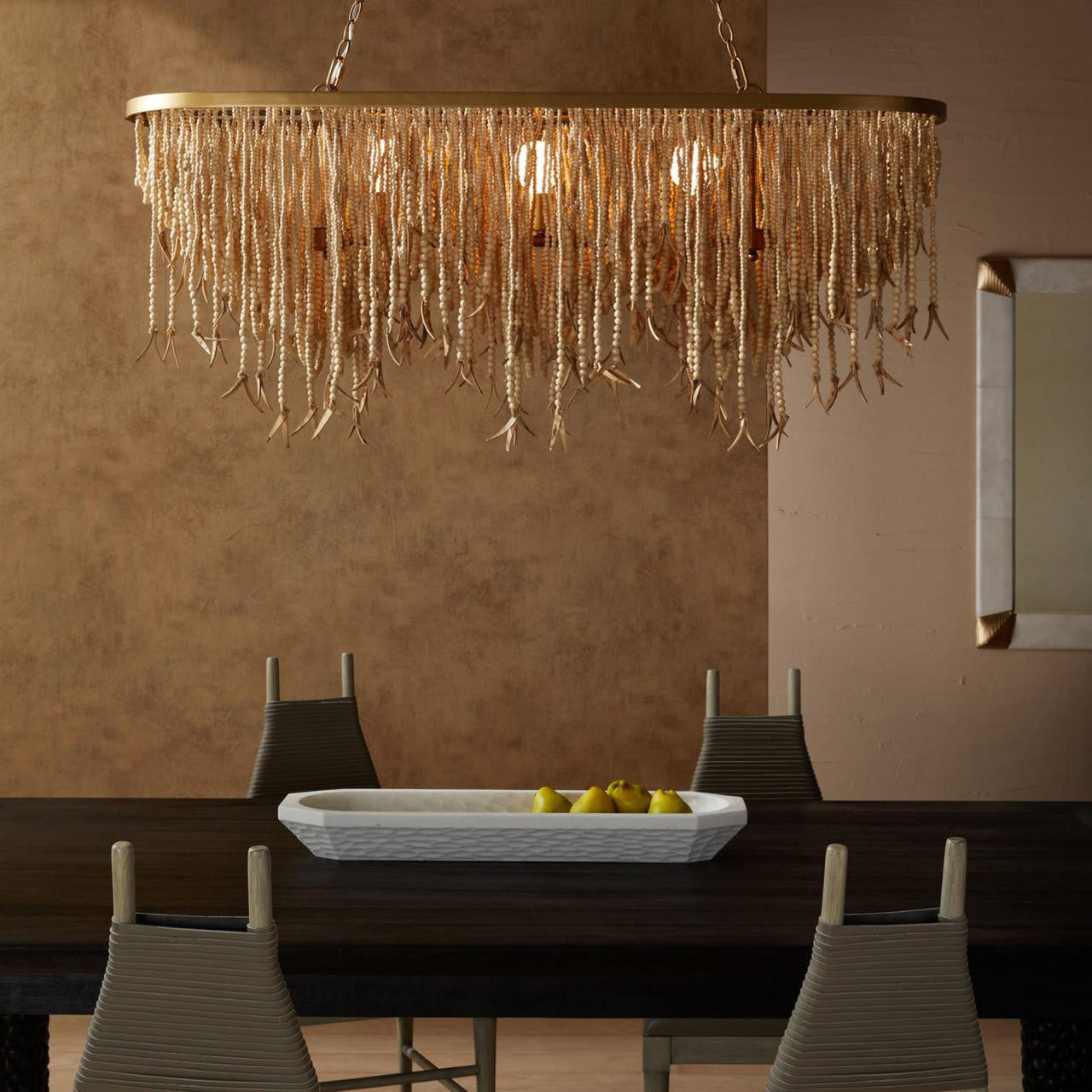 Antique Brass Wood Linear chandelier - Fiora Nest for dining room view 8