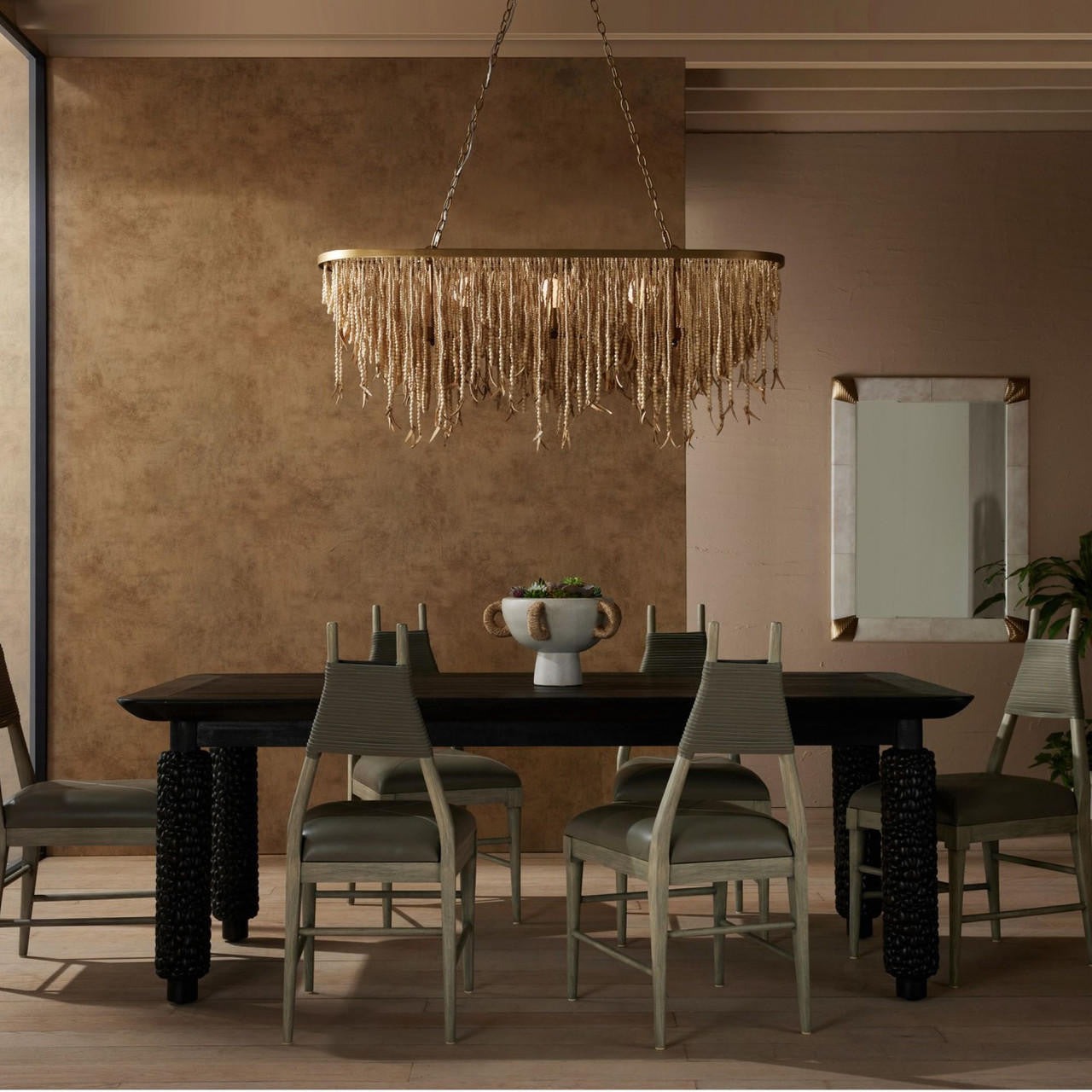 Antique Brass Wood Linear chandelier - Fiora Nest for dining room view 7