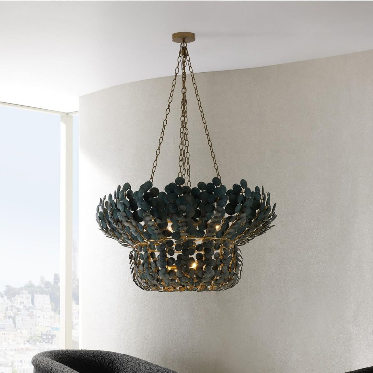 Antique Brass Iron Tiered chandelier - Dahlia Nest for dining room view 13