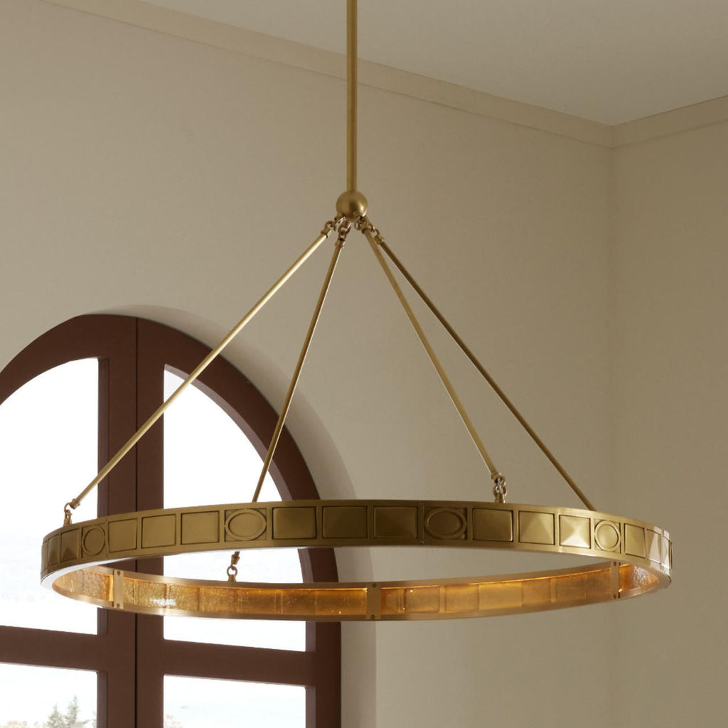 Antique Brass Glass Round chandelier - Linnea Nest for dining room view 2