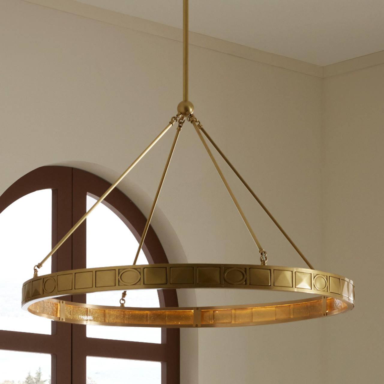 Antique Brass Glass Round chandelier - Linnea Nest for dining room view 2