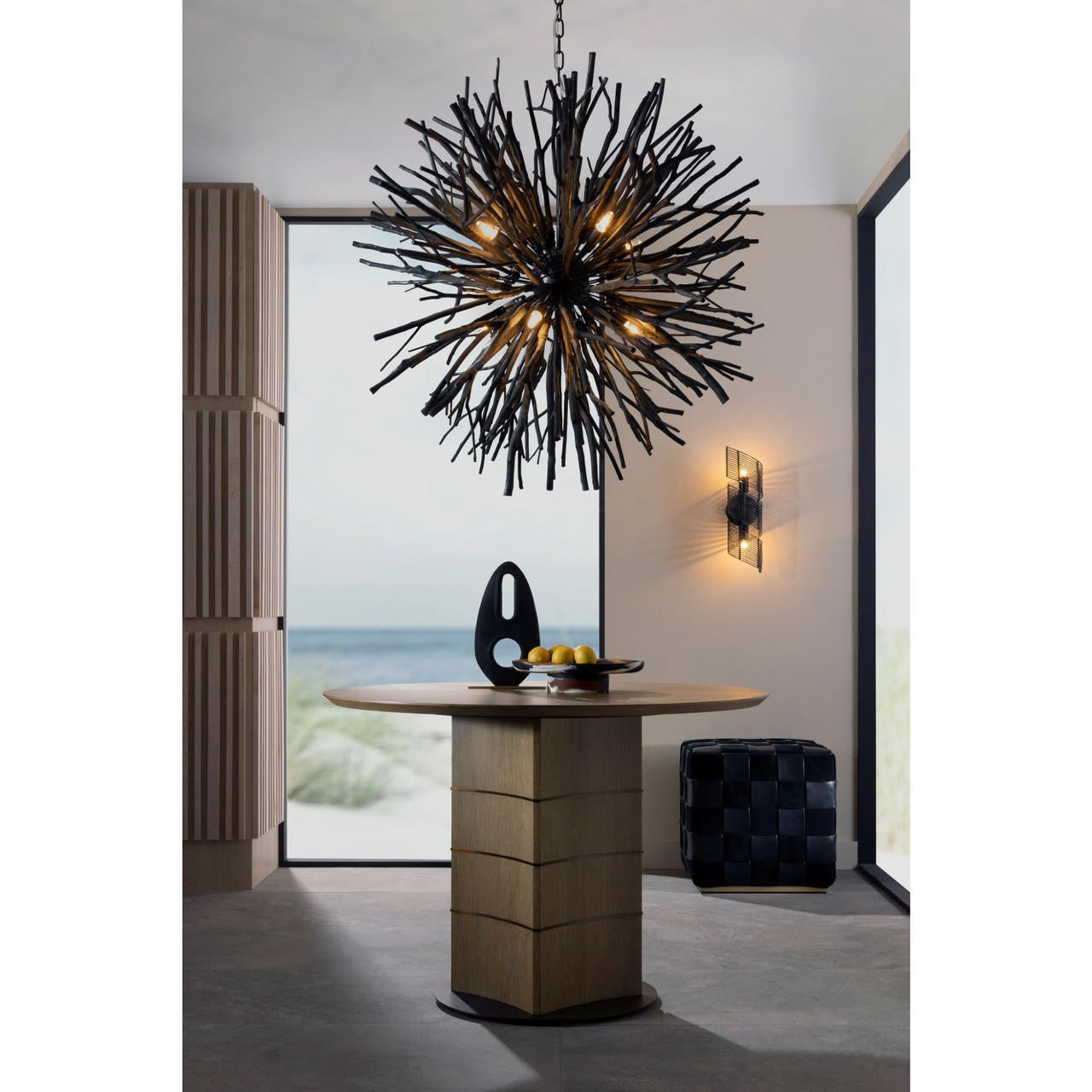 Black Wood Round chandelier - Onda Nest for dining room view 6