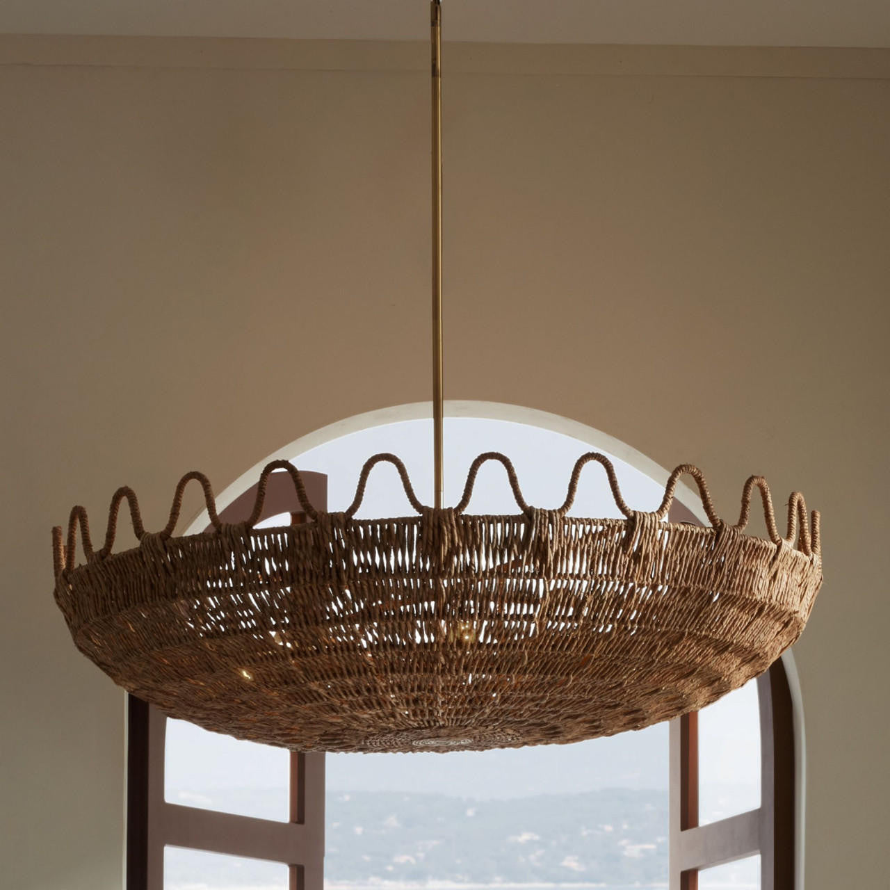 Antique Brass Rattan Round chandelier - Kairo Nest for dining room view 2