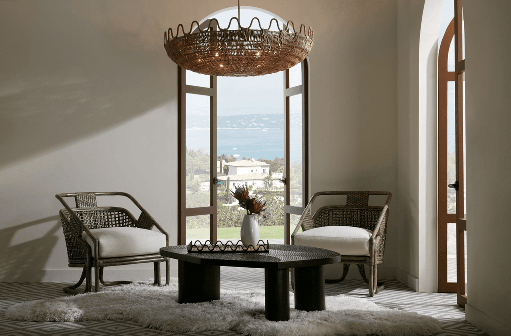 Antique Brass Rattan Round chandelier - Kairo Nest for dining room view 9