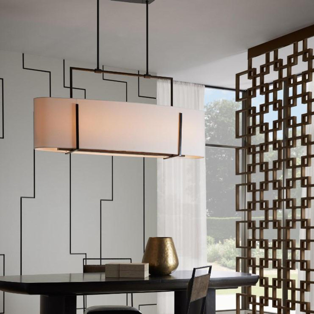 Black Steel Linear chandelier - Celia Peak for dining room view 2