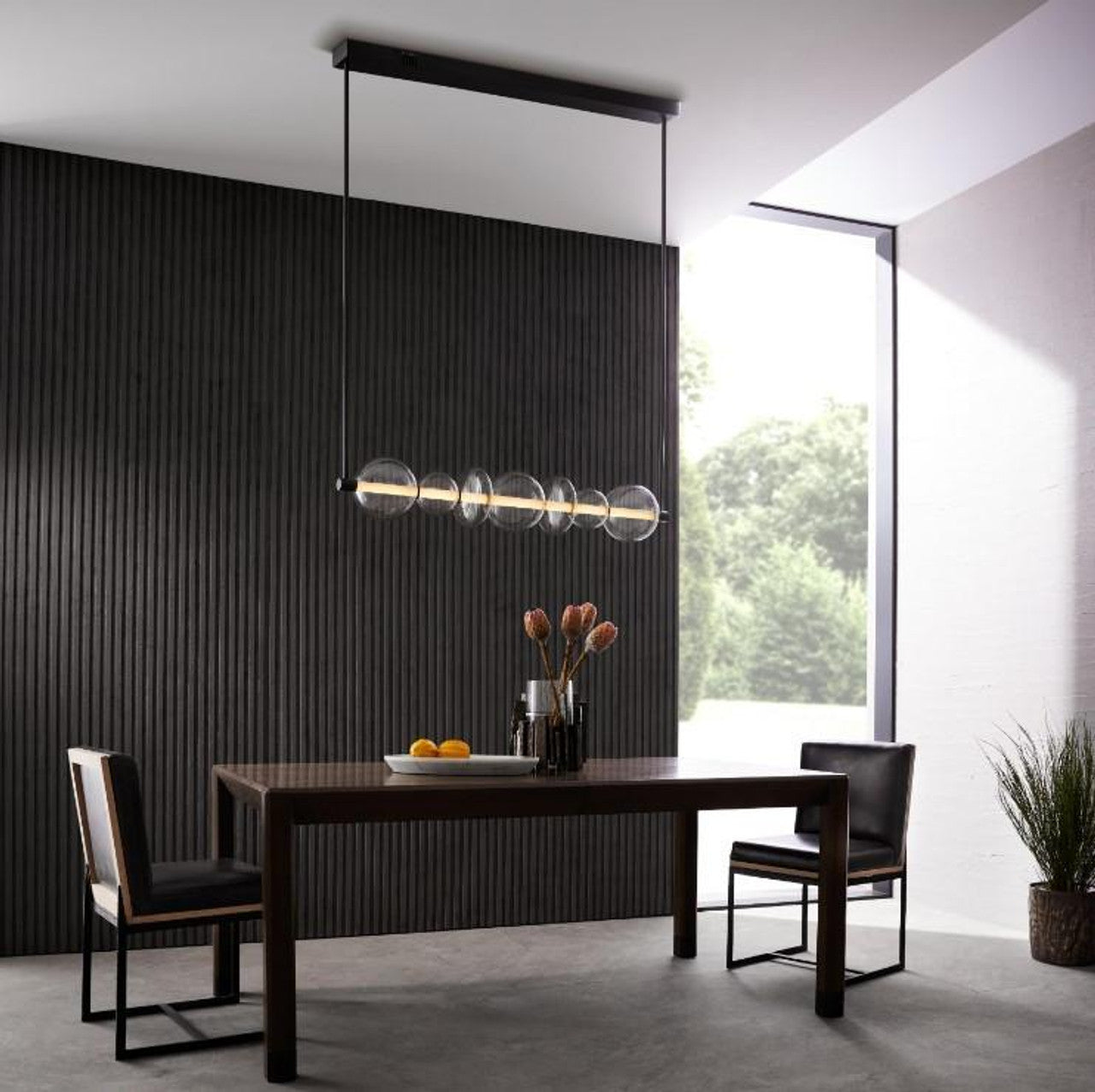 White Acrylic Linear chandelier - Alden Peak for dining room view 2