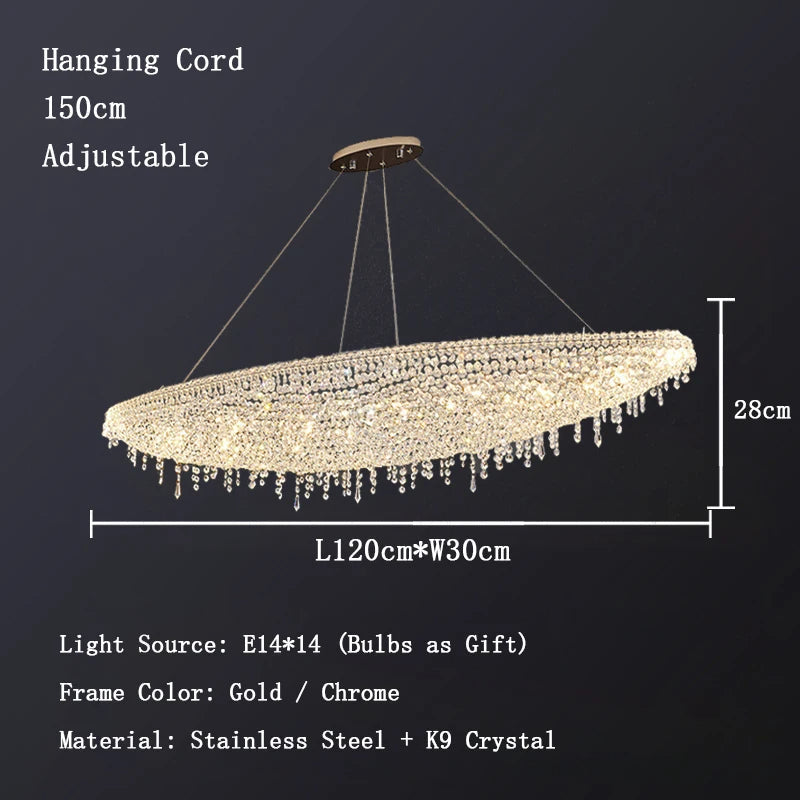 White Crystal Linear chandelier - Una Court for dining room view 6