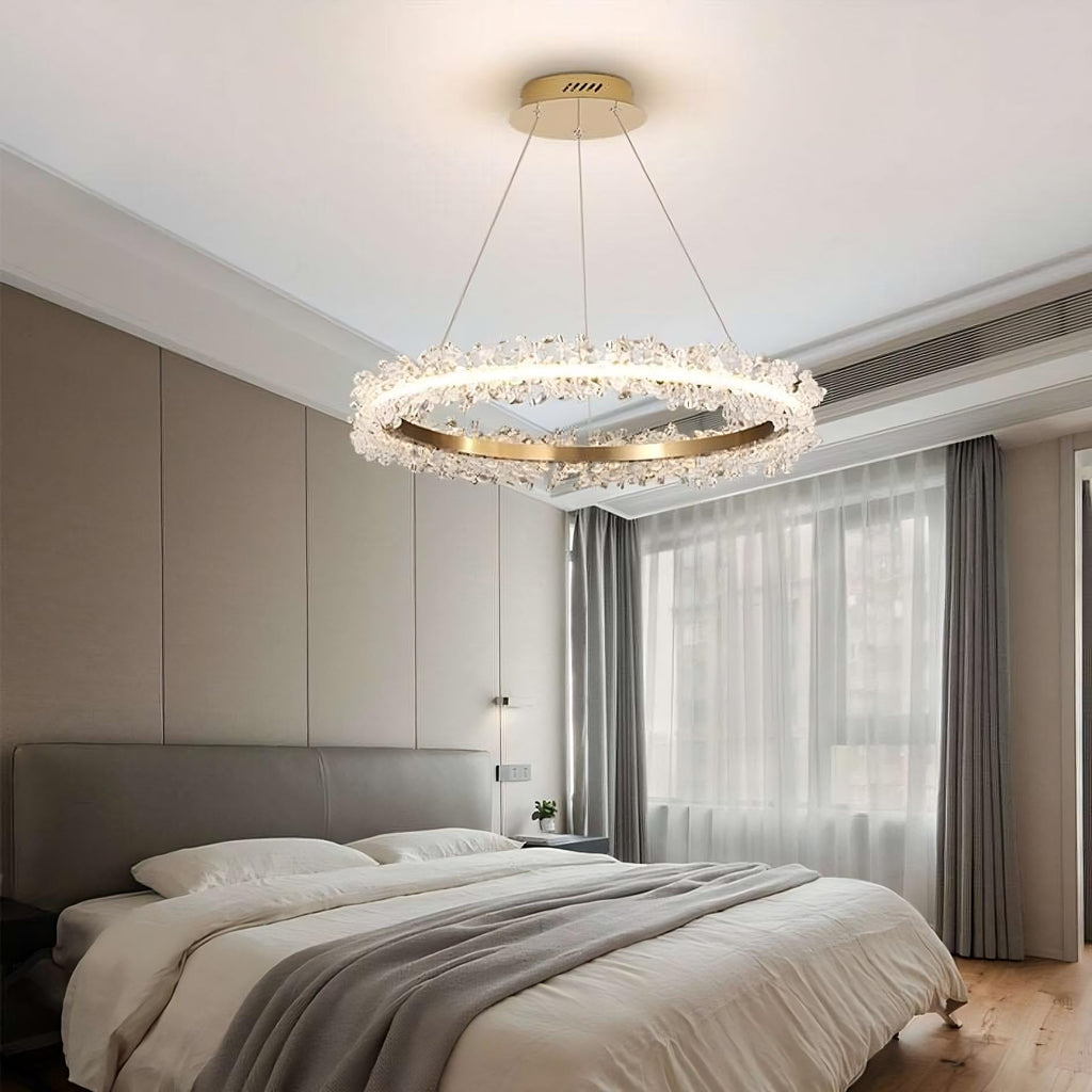 Gold Crystal Linear chandelier - Onda Court for dining room view 2