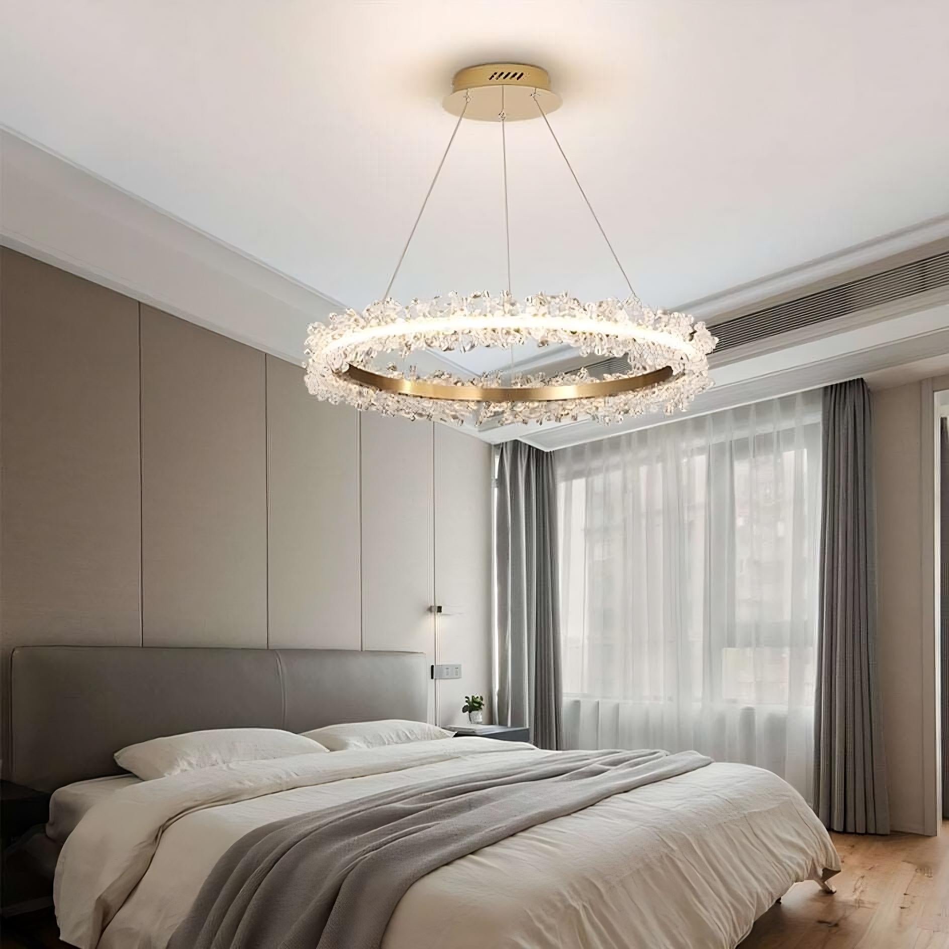 Gold Crystal Linear chandelier - Onda Court for dining room view 2