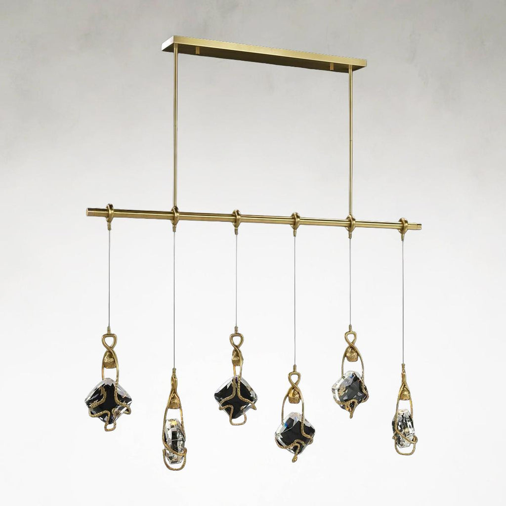 Antique Brass Crystal Linear chandelier - Keira Stone for dining room view 1