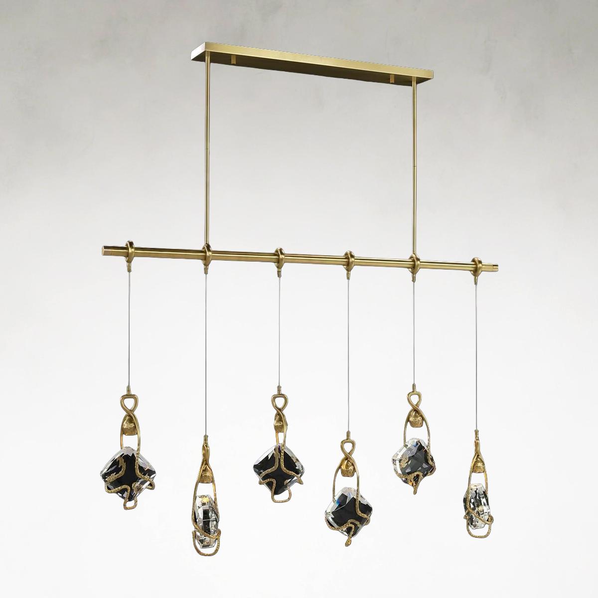 Antique Brass Crystal Linear chandelier - Keira Stone for dining room view 1