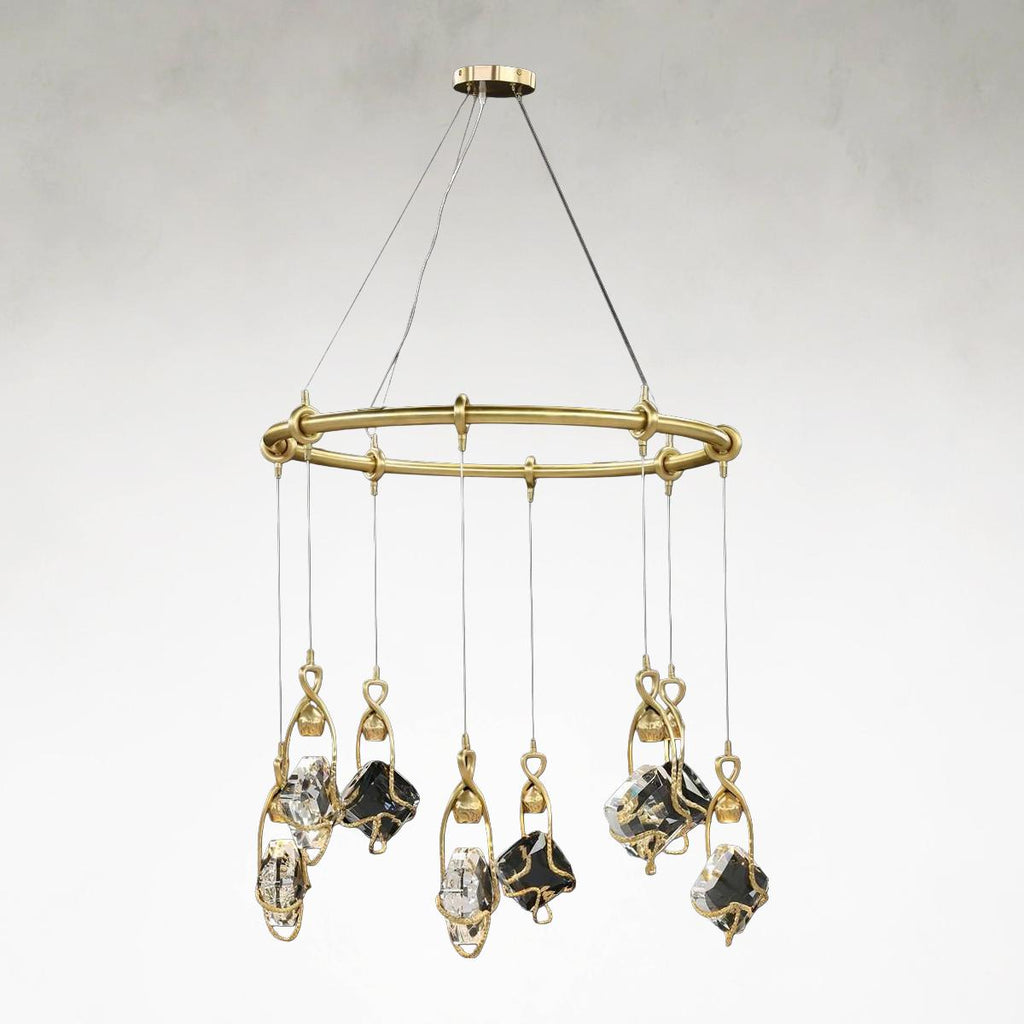 Antique Brass Crystal chandelier - Lazuli Stone for dining room view 1