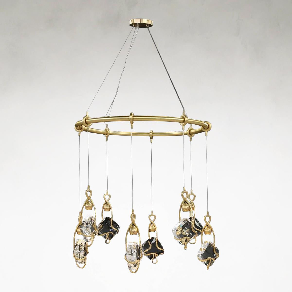 Antique Brass Crystal chandelier - Lazuli Stone for dining room view 1