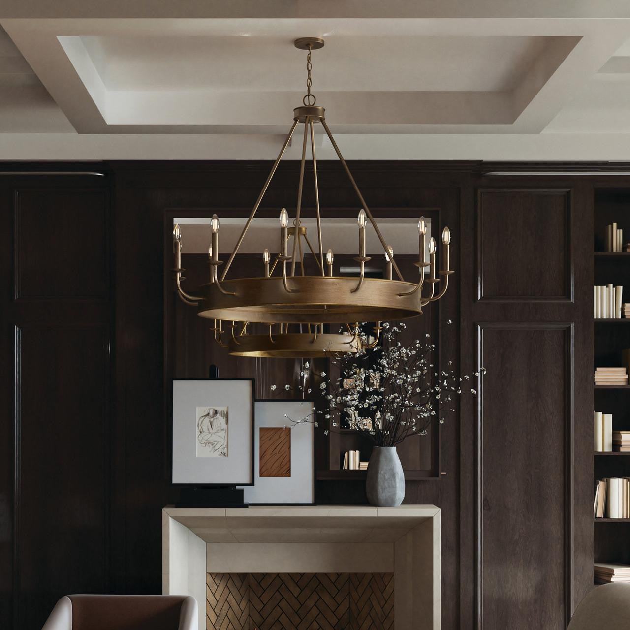 Gold Metal Candle chandelier - Orion Trace for dining room view 2