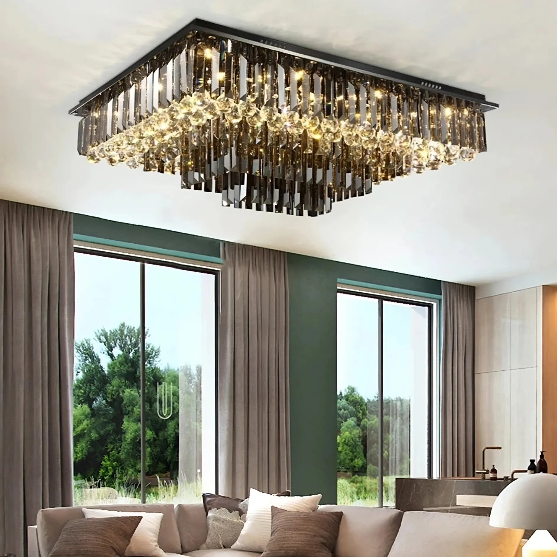 Smoke Crystal Linear chandelier - Halo House for dining room view 2