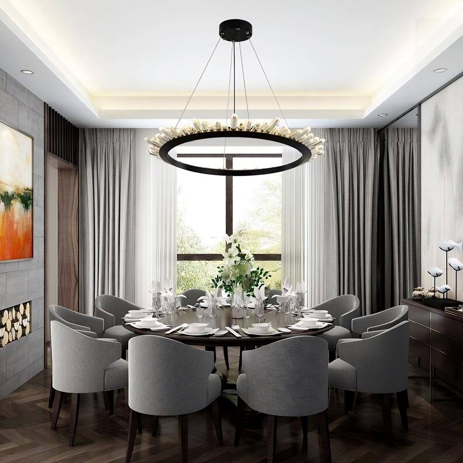 Black Crystal Round chandelier - Vela House for dining room view 4